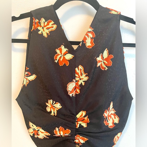 PROENZA SCHOULER Ruched Fil Coupé Jacquard Top Black Floral Size 2 - Picture 3 of 13